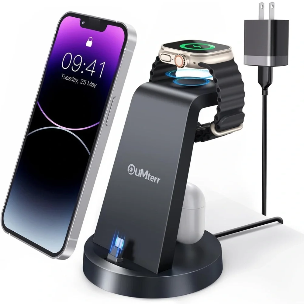Black 3-in-1 Wireless Charging Station